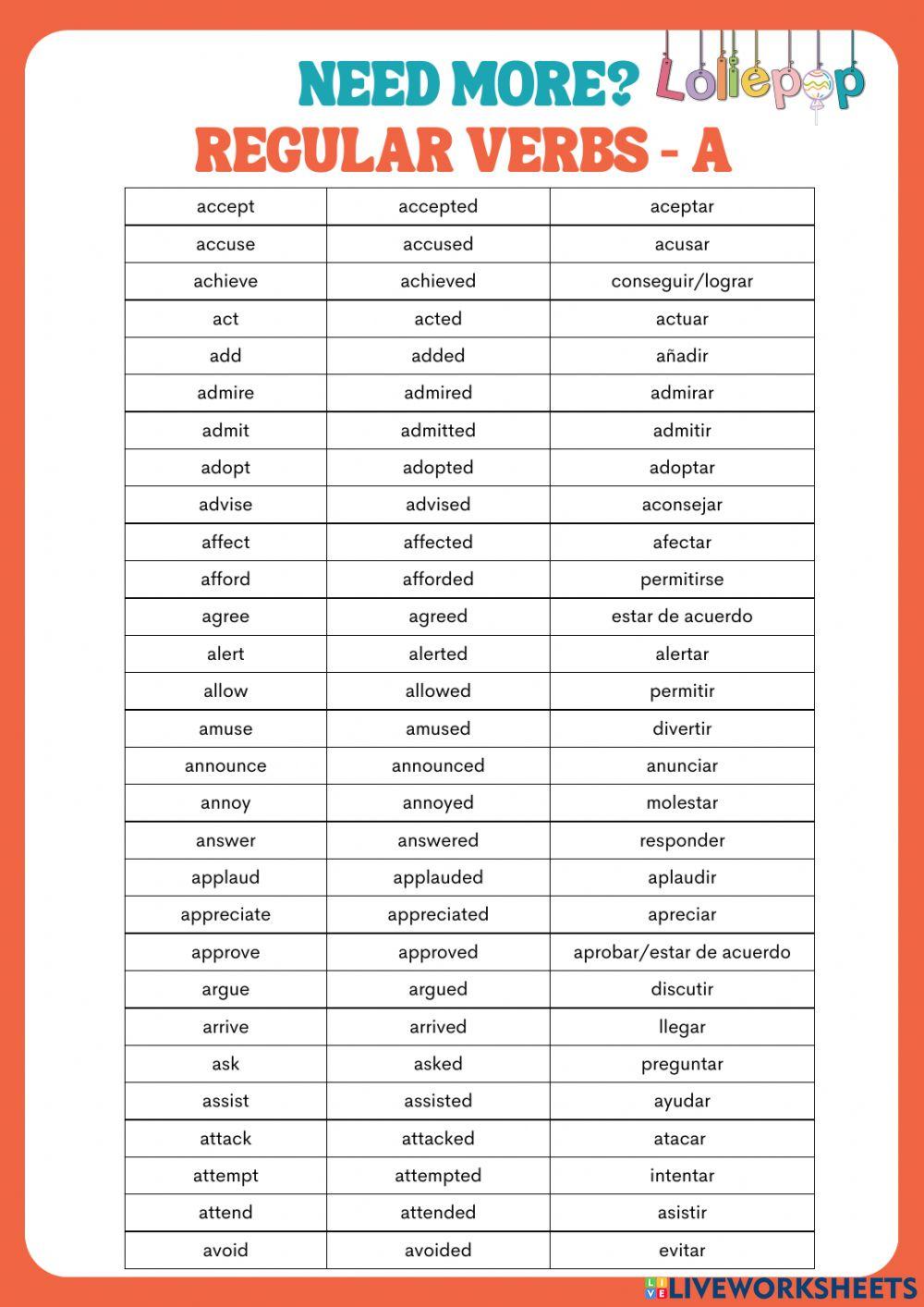 Regular verbs. a-verbs