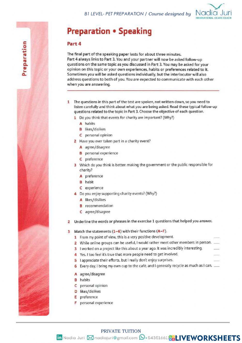 OXFORD PET TRAINER TEST 1 SPEAKING PARTS 3 AND 4