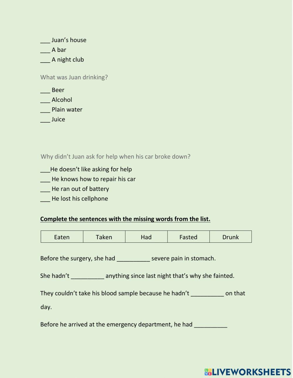 Pasado continuo pasado perfecto gerunds infinitives v1