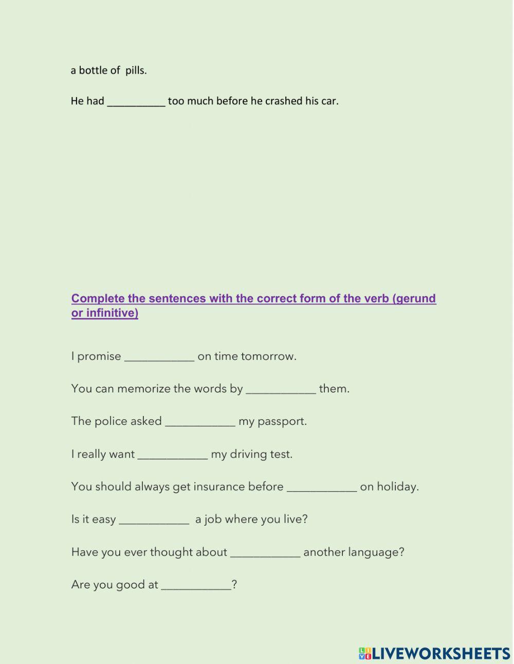 Pasado continuo pasado perfecto gerunds infinitives v1