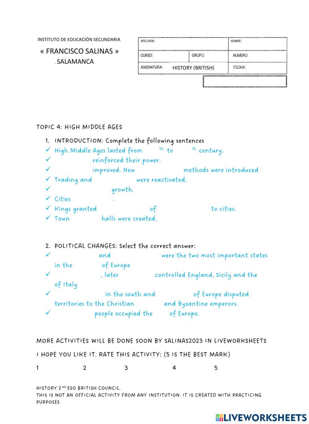 Presentation. Political changes. HIGH MIDDLE AGES