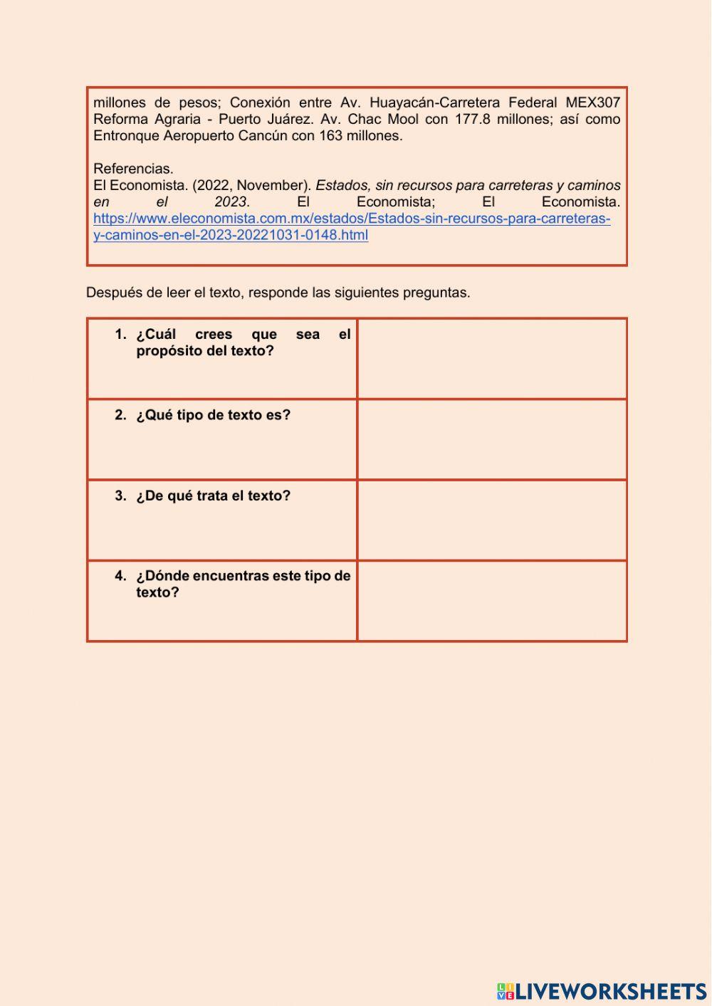 Lectura de los textos informativos