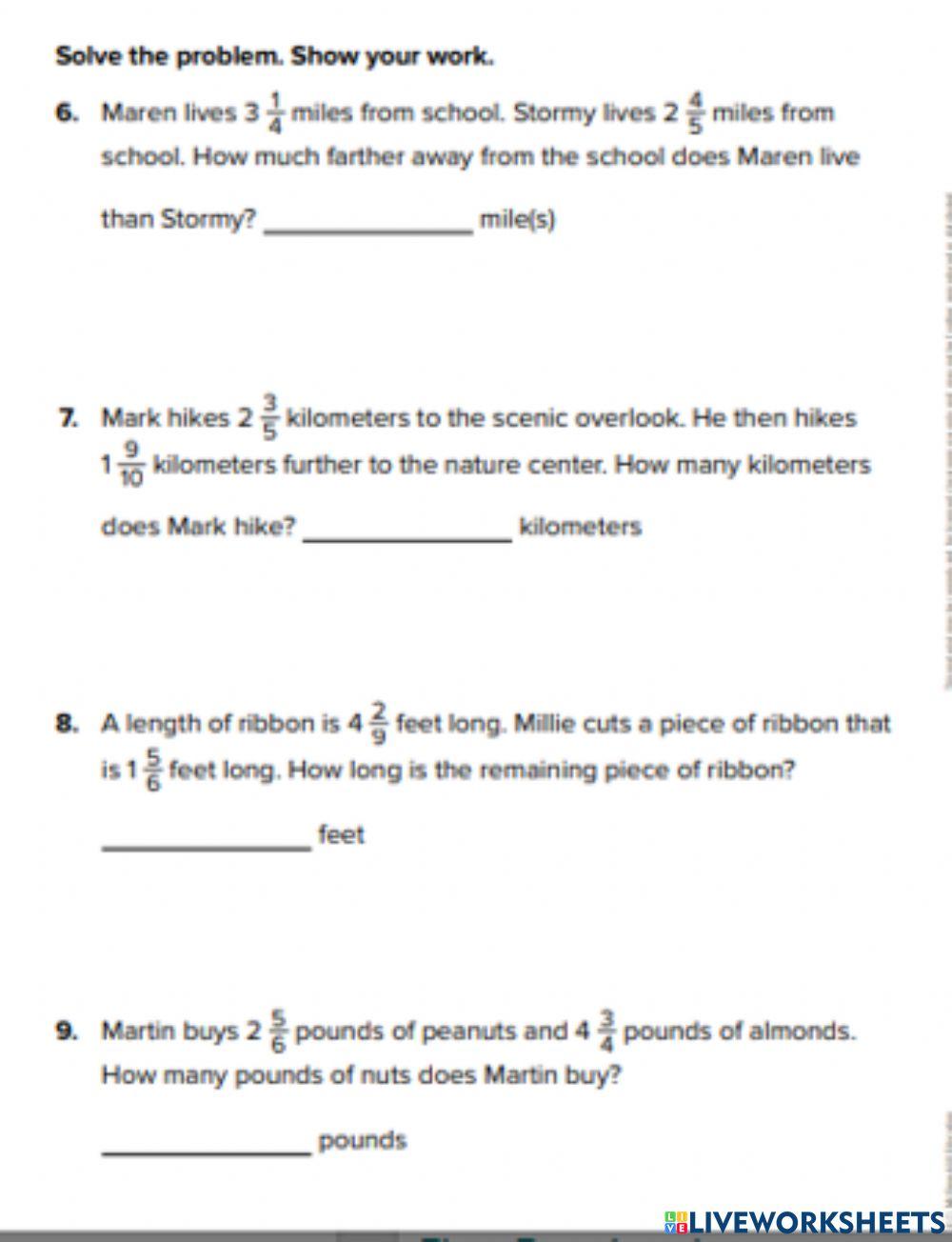Add and subtract mixed numbers with regrouping Level 3