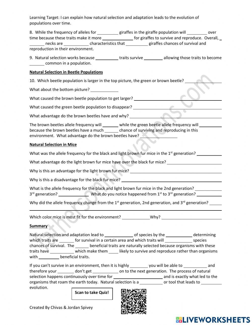 Natural Selection & Adaptation Video Notes