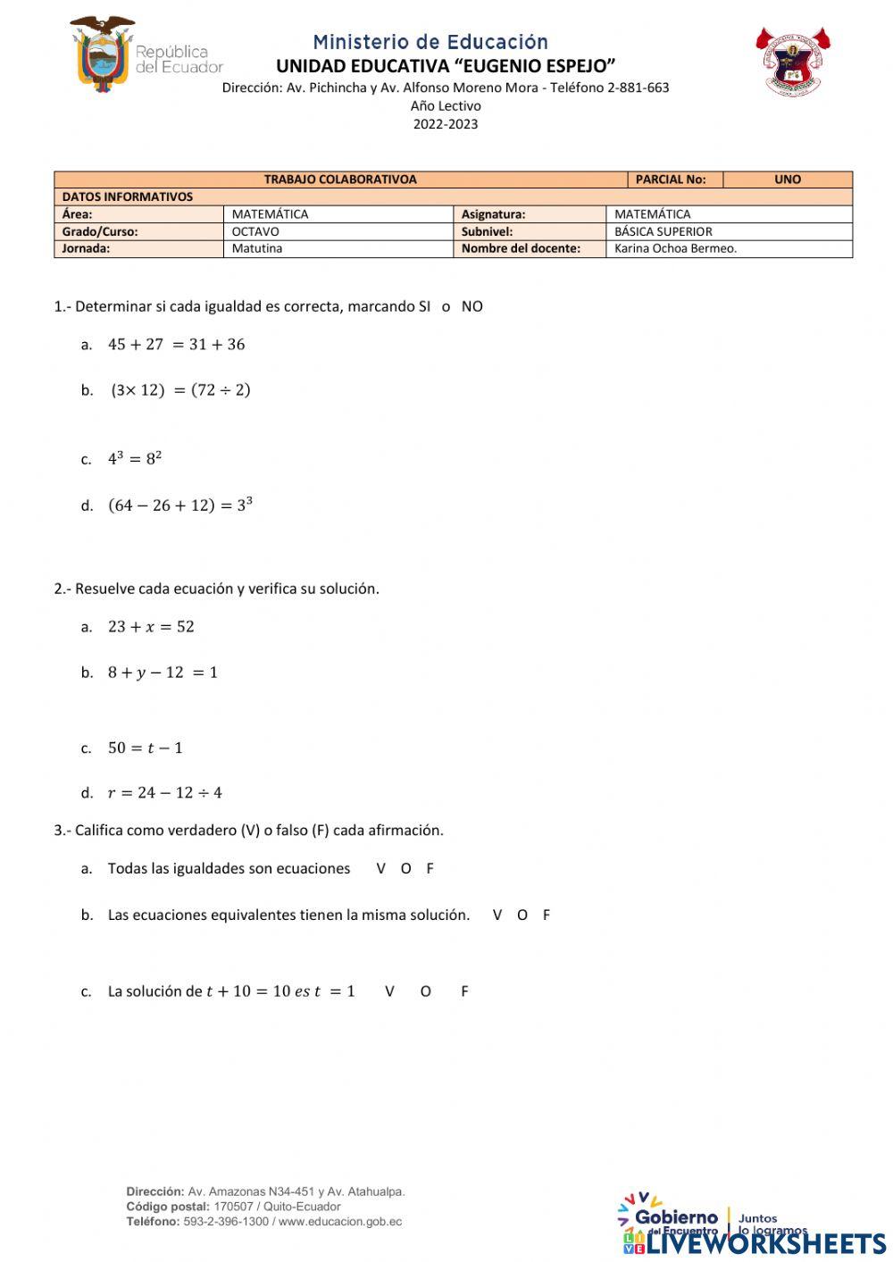 Ecuaciones de primer grado números enteros
