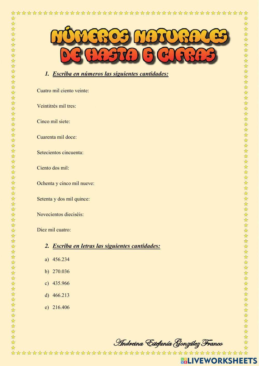 Números naturales hasta 6 cifras