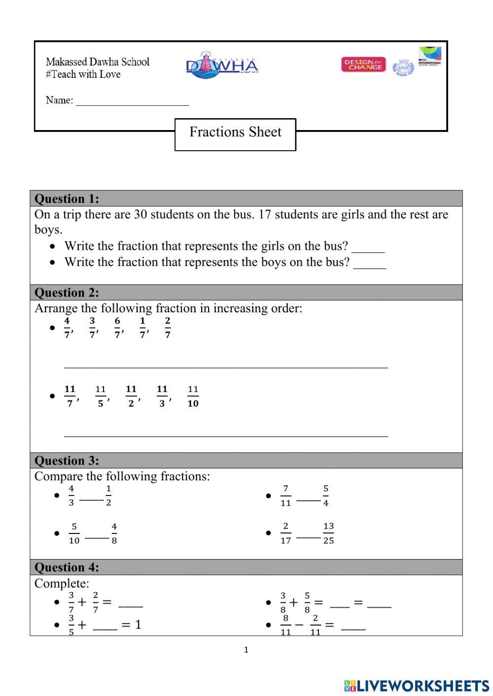 Fractions Worksheet