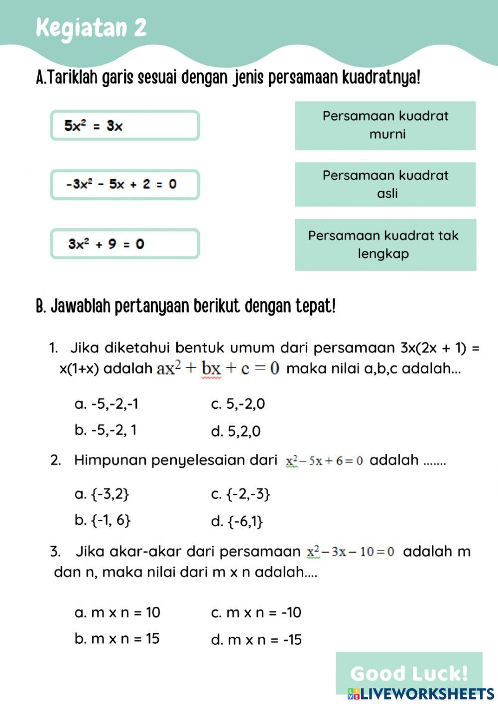 LKPD Persamaan Kuadrat
