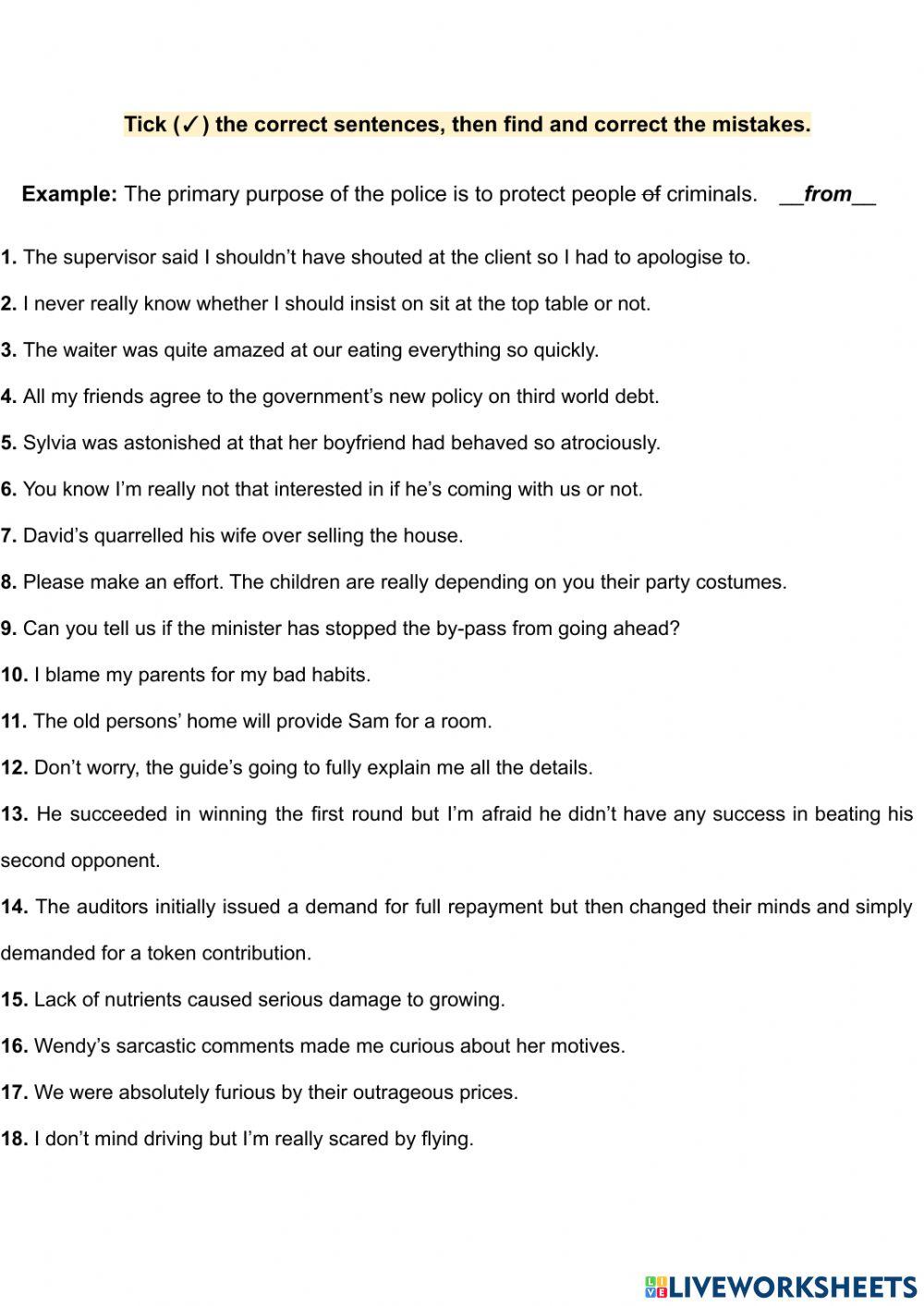 Error correction - dependant prepositions