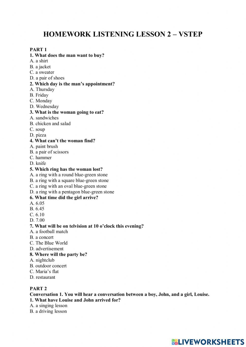 Level 5 - homework listening 2 vstep