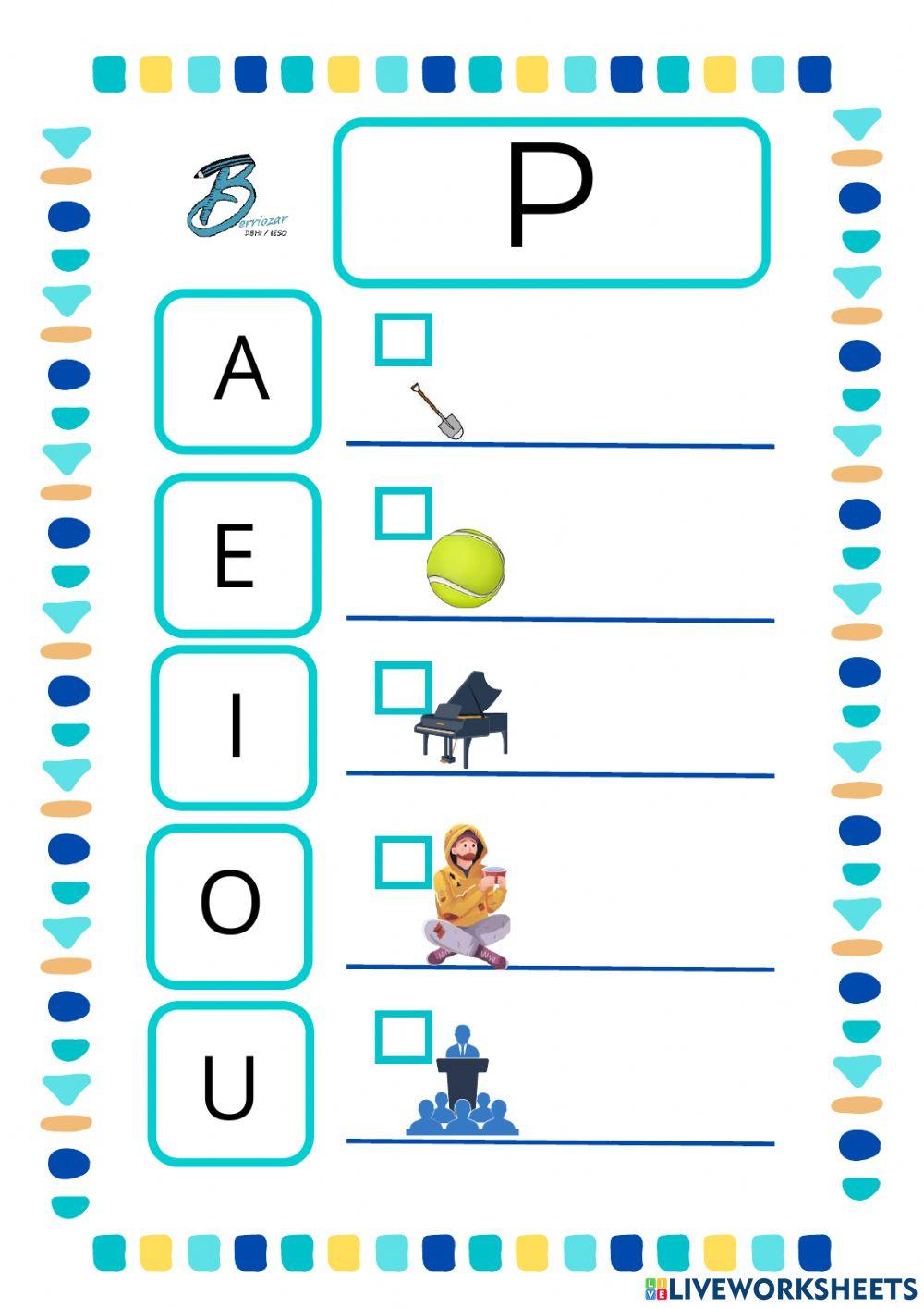 P silabaz hasten diren hitzak entzun eta idatzi