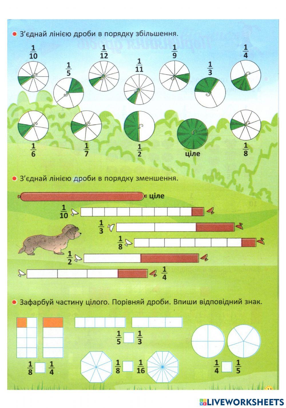 Порівняння дробів online pdf activity for 2 клас | Live Worksheets