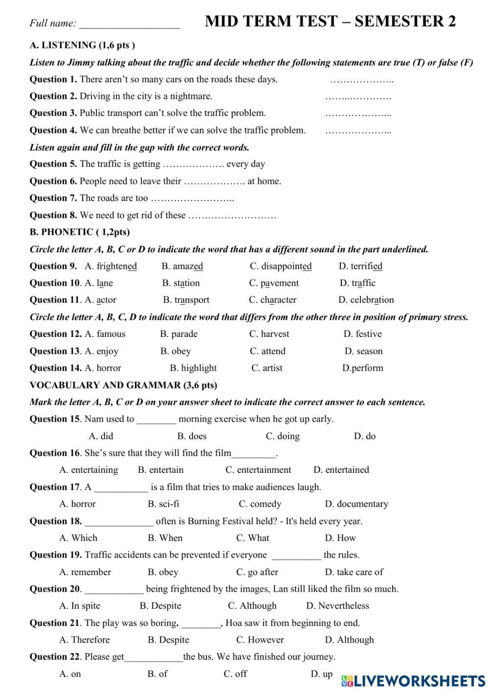1 online exercise for 7 | Live Worksheets