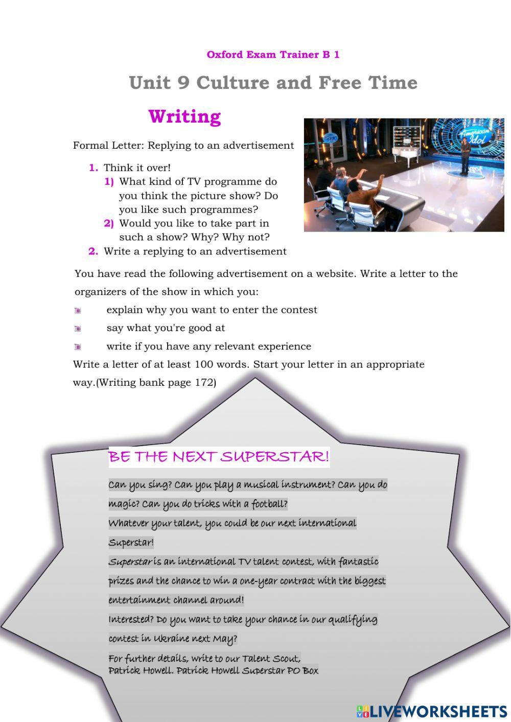 Oxford Exam Trainer B 1 Unit 9 Culture and Free Time