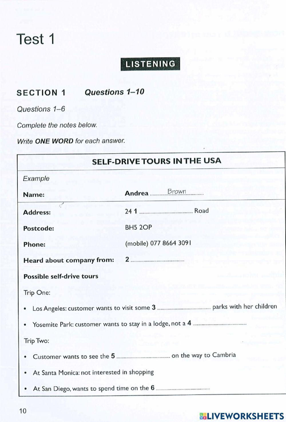 IELTS 10 - Listening - Test 1 - Section 1