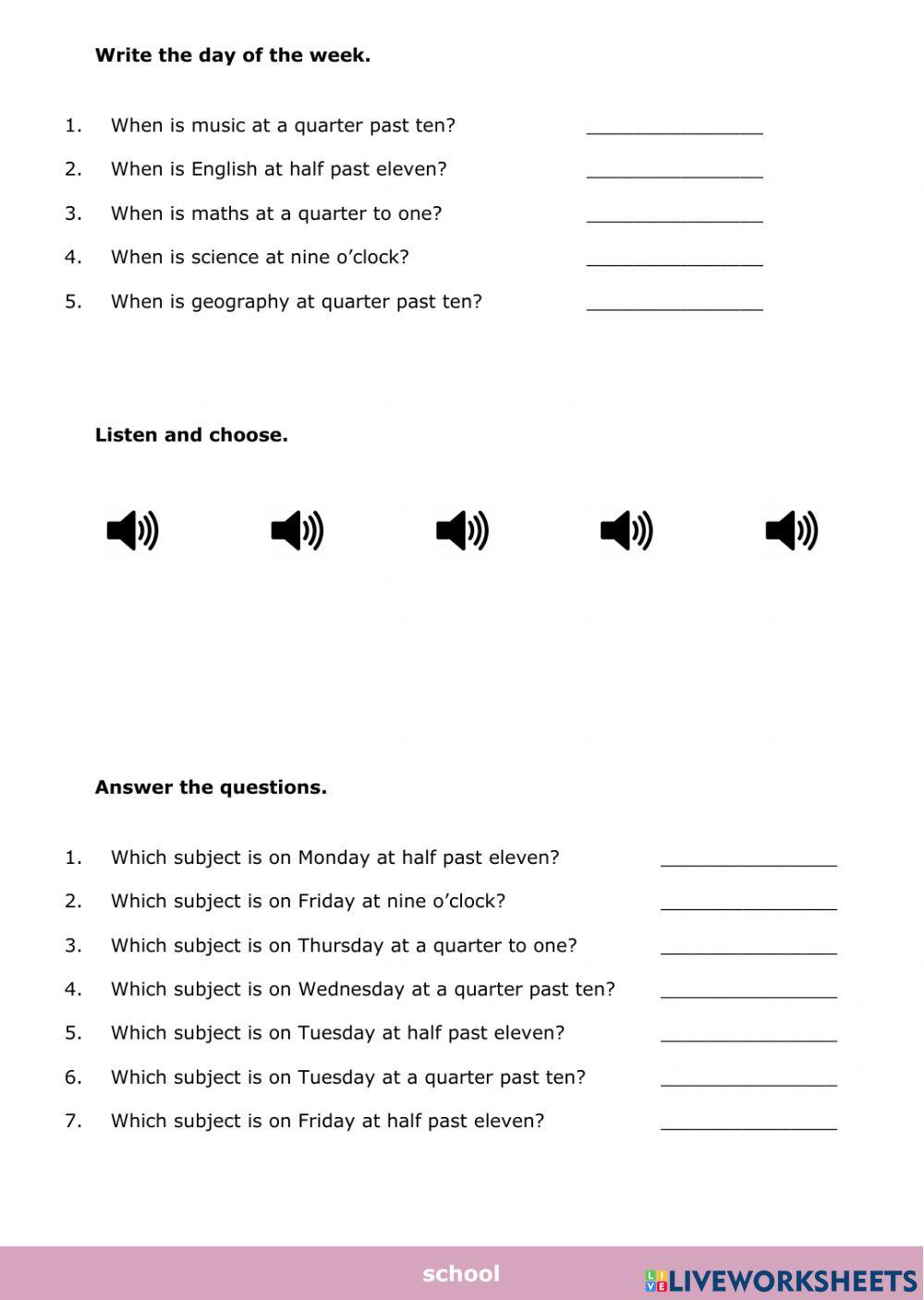 Rachel's school timetable