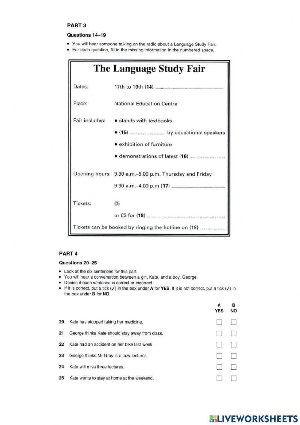 PET Listening Practice