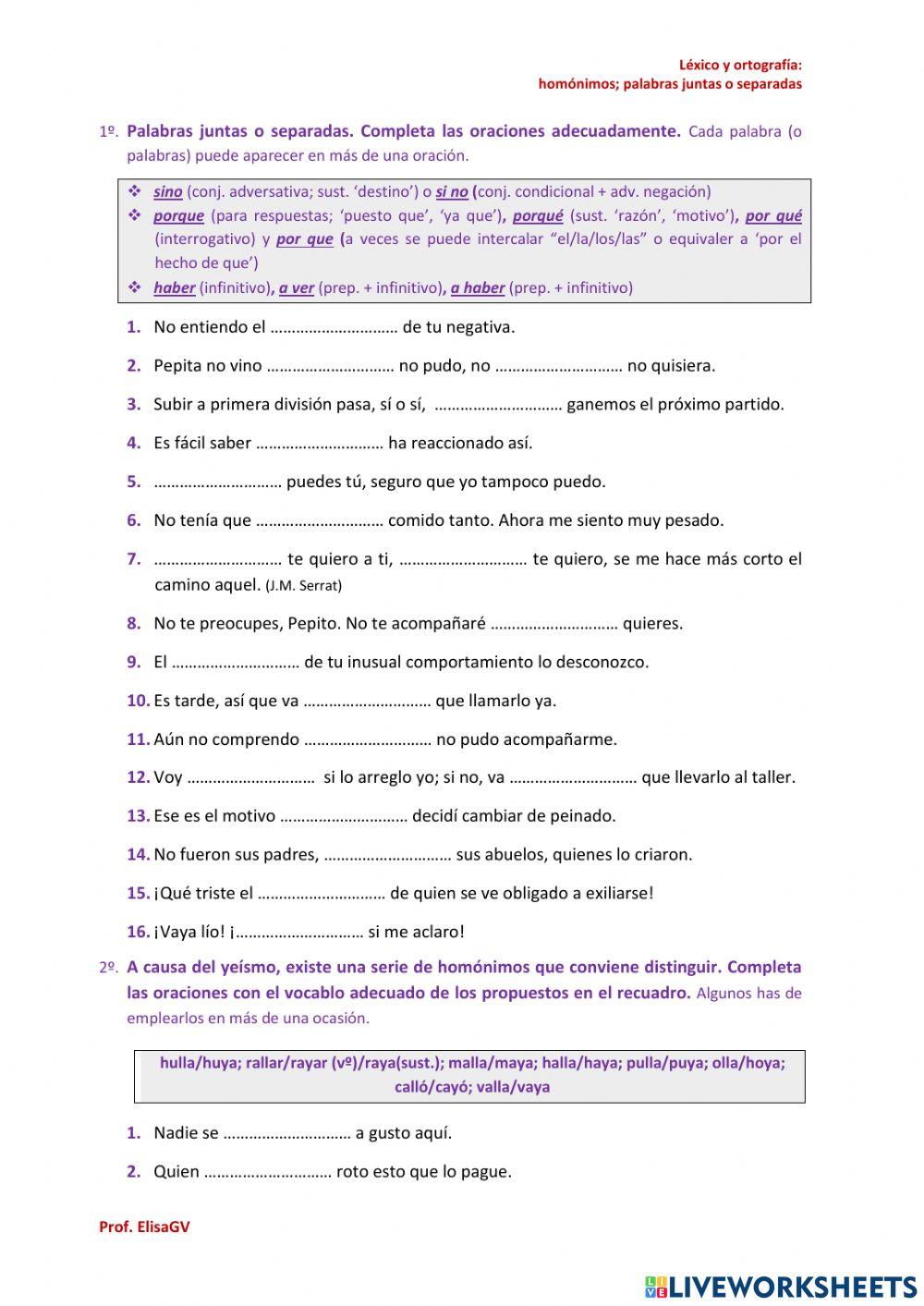 Homónimos (y). Juntas o separadas