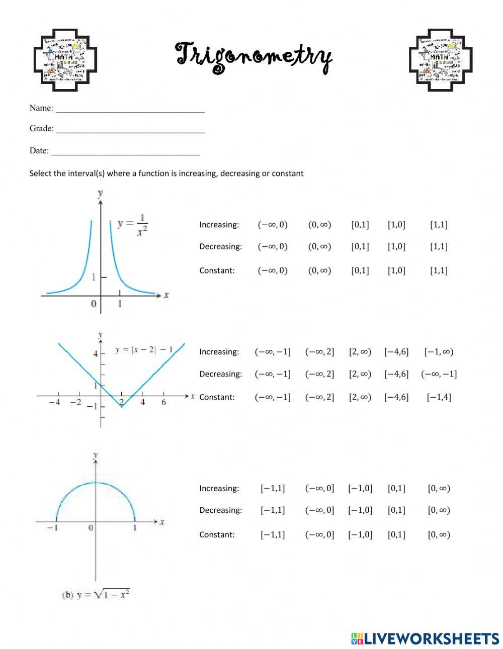 Function increasing, decreasing or constant interactive worksheet ...