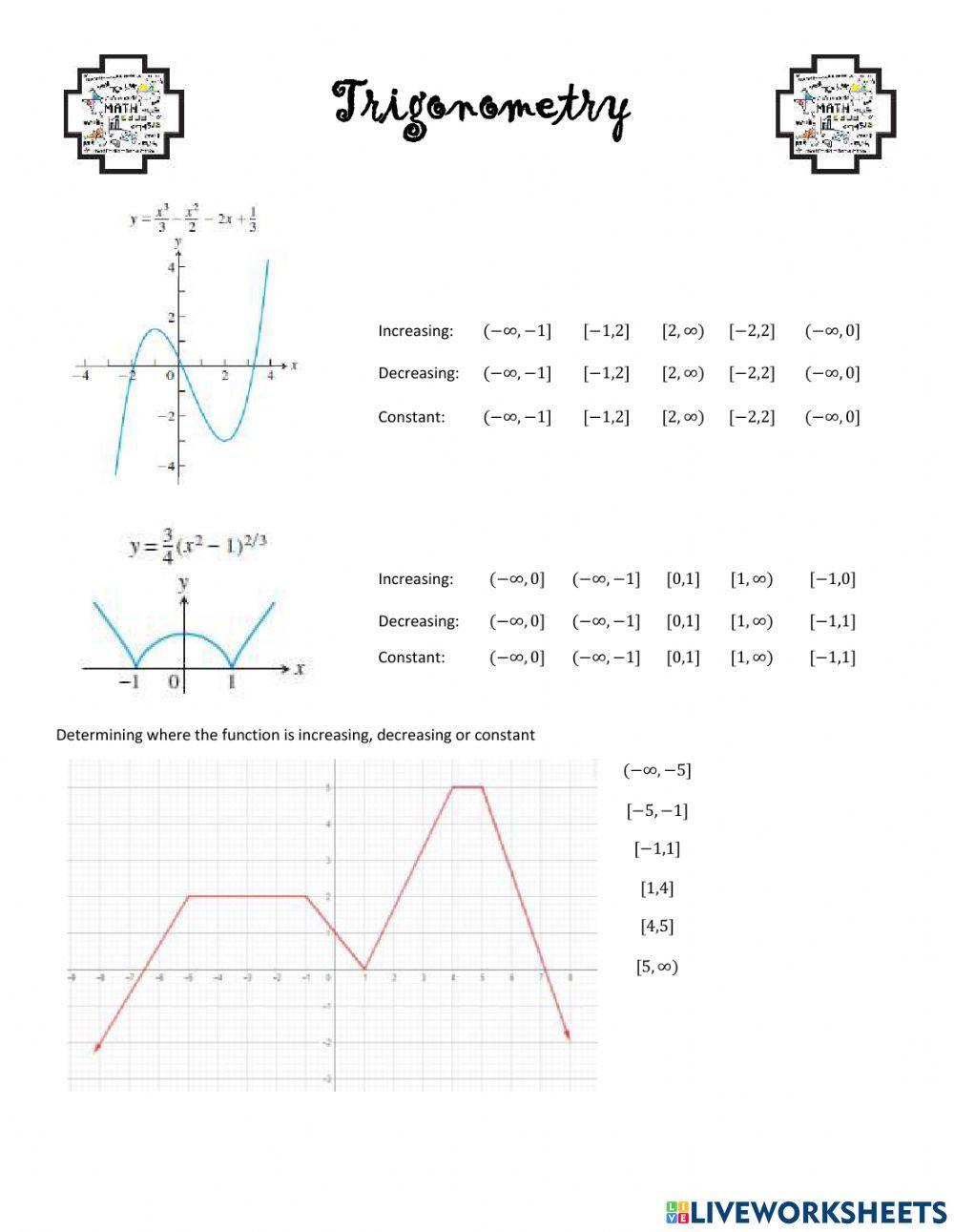 Function increasing decreasing or constant interactive worksheet