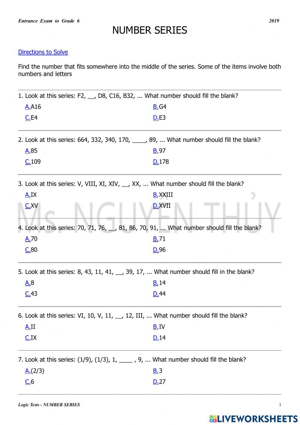 Logic - Number Series 1 online exercise for | Live Worksheets