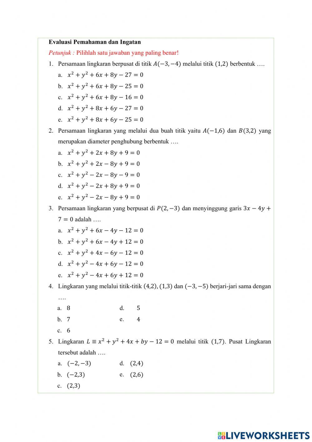 LKPD Bentuk Umum Persamaan Lingkaran