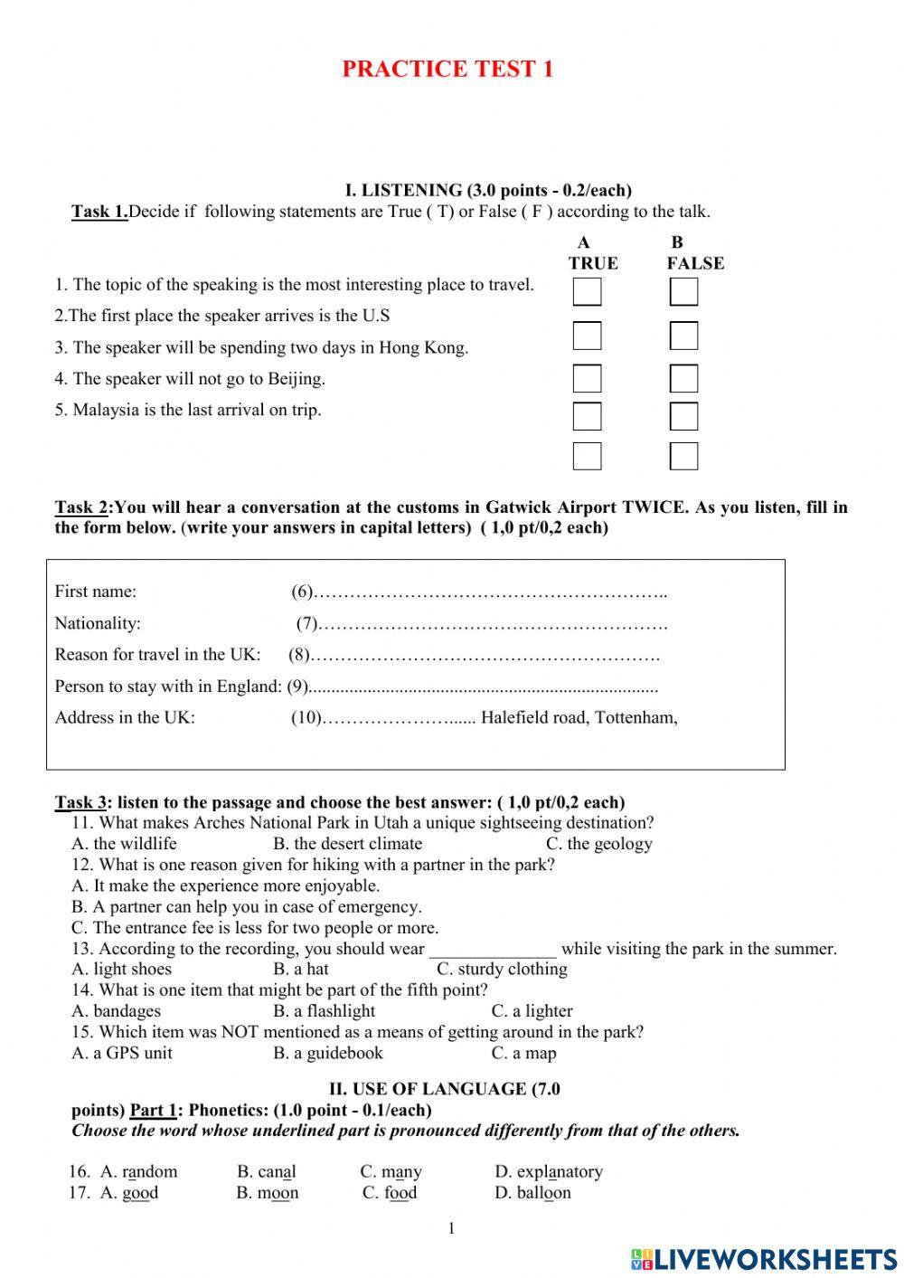 Olympic 10 - practice test 1