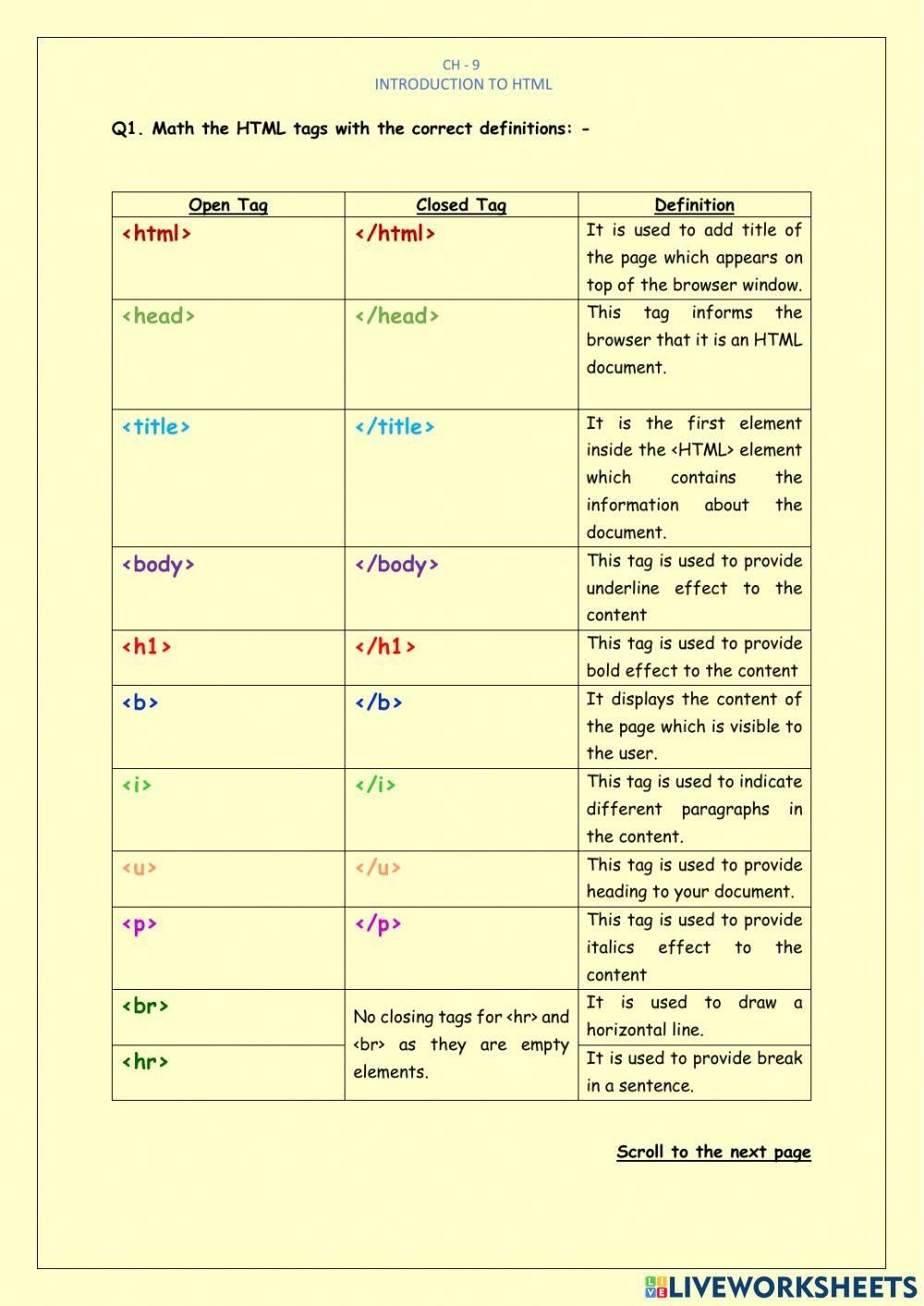 Html | JulieP | Live Worksheets