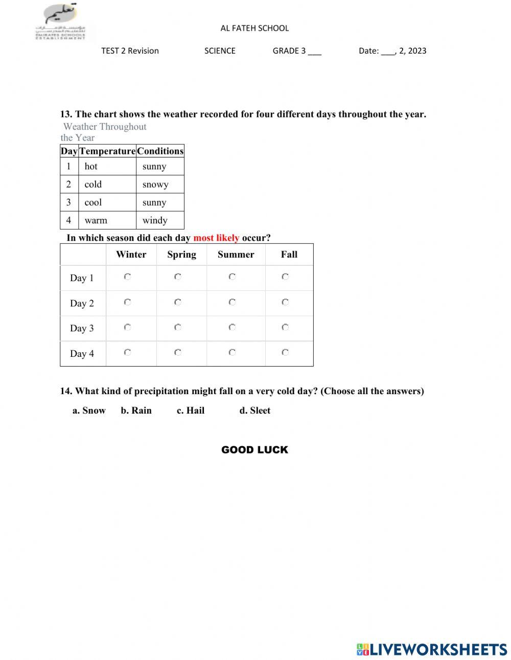 Unit 4 - TEST 2 revision 