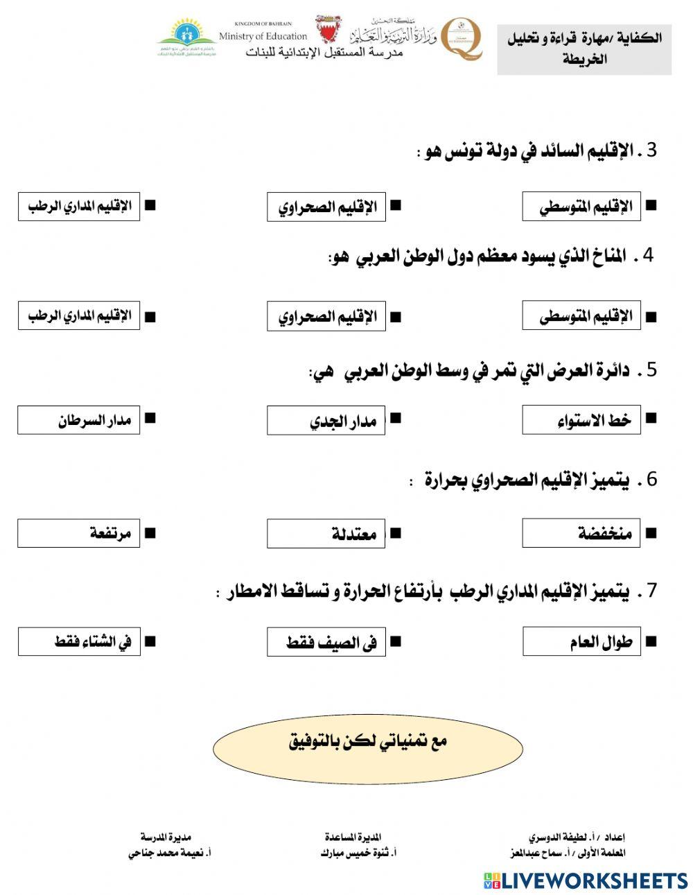 نشاط إثرائي لدرس - مناخ الوطن العربي