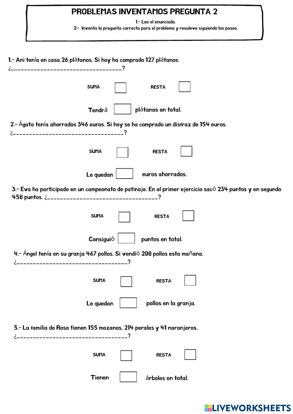 Problemas suma y resta