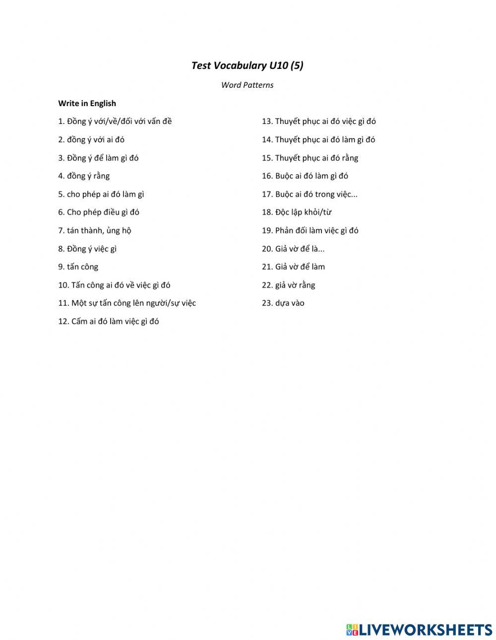 Test Vocabulary U10 (5)