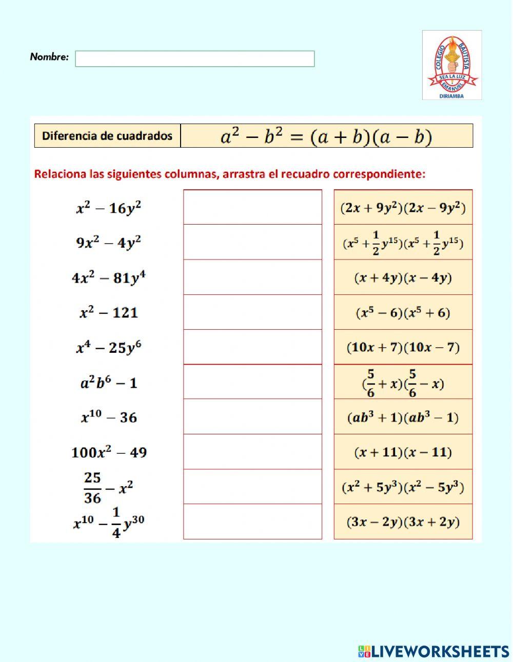 Factor común y diferencia de cuadrados