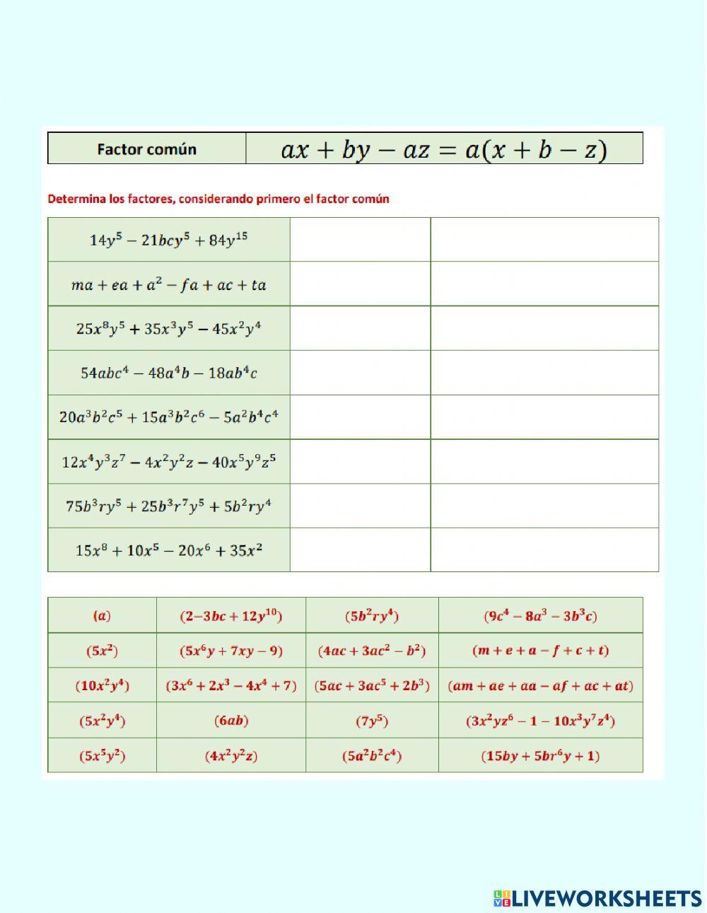 Factor común y diferencia de cuadrados