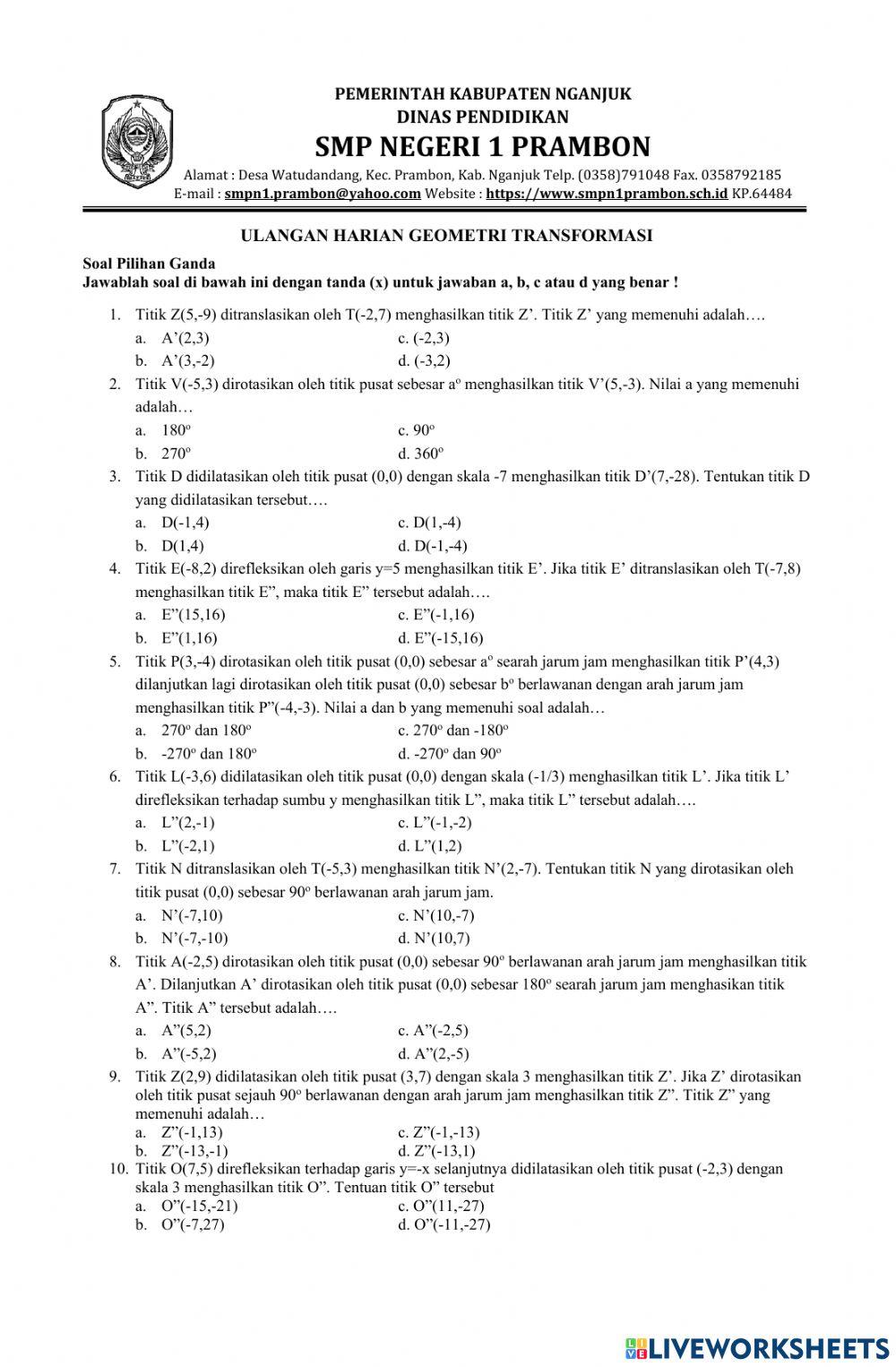 Ulangan Harian Transformasi Geometri