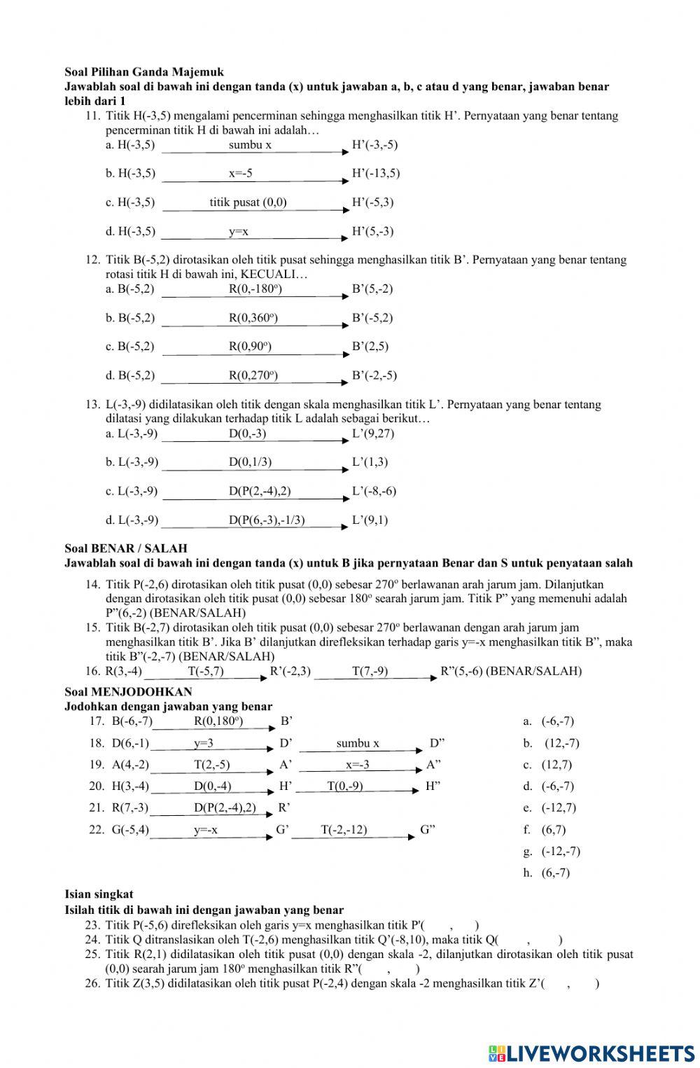 Ulangan Harian Transformasi Geometri