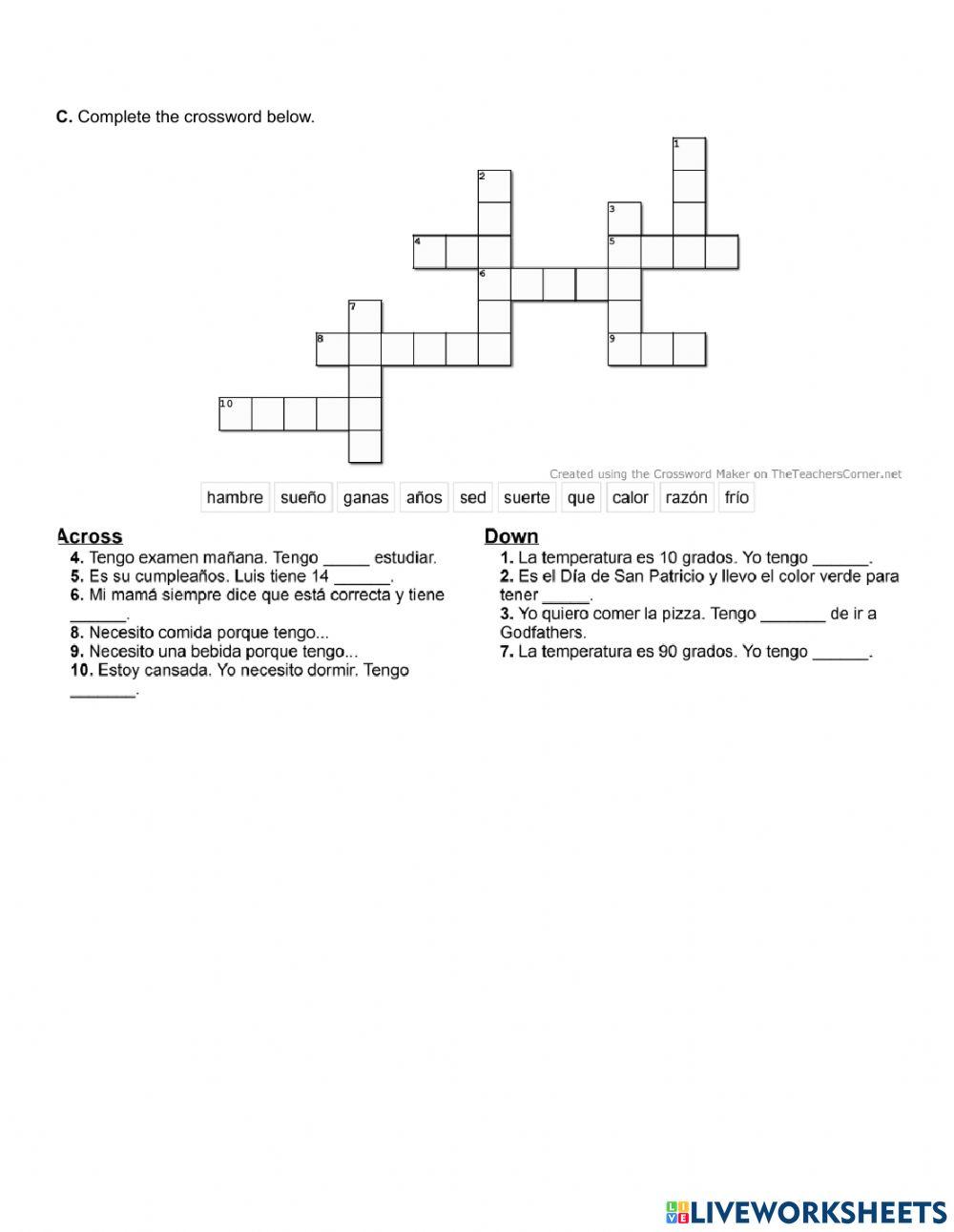 4.1 Tener Idioms wkst