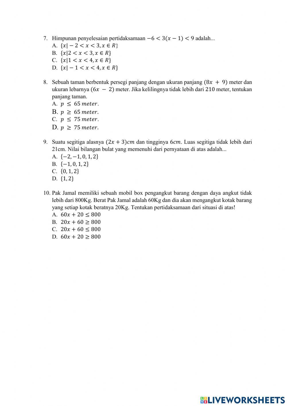 Persamaan dan Pertidaksamaan Linear Satu Variabel