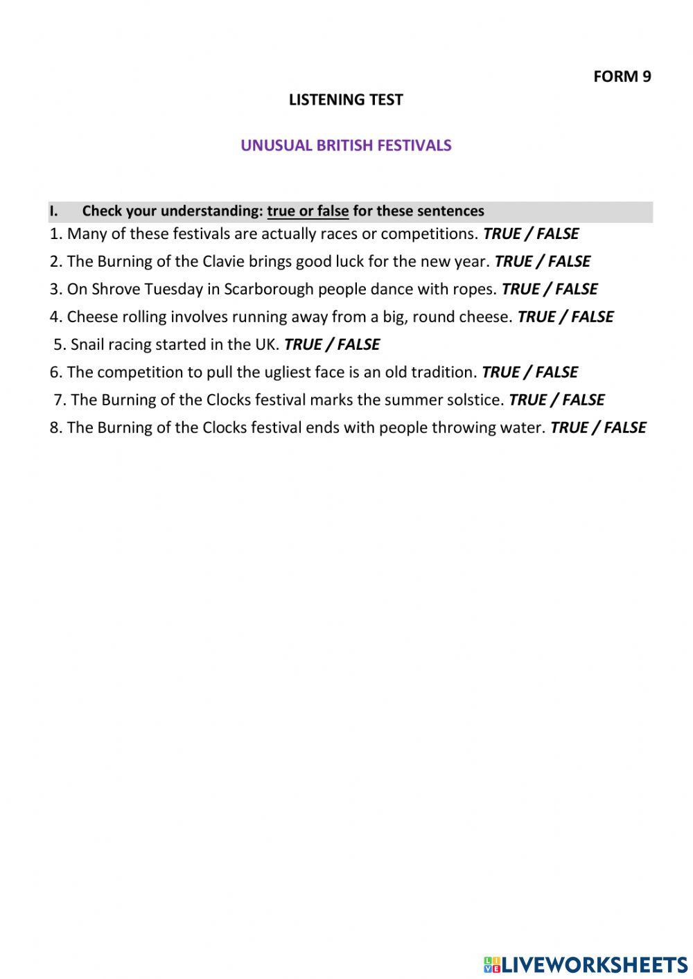 ОЛИМПИАДА Listening Unusual festivals F9