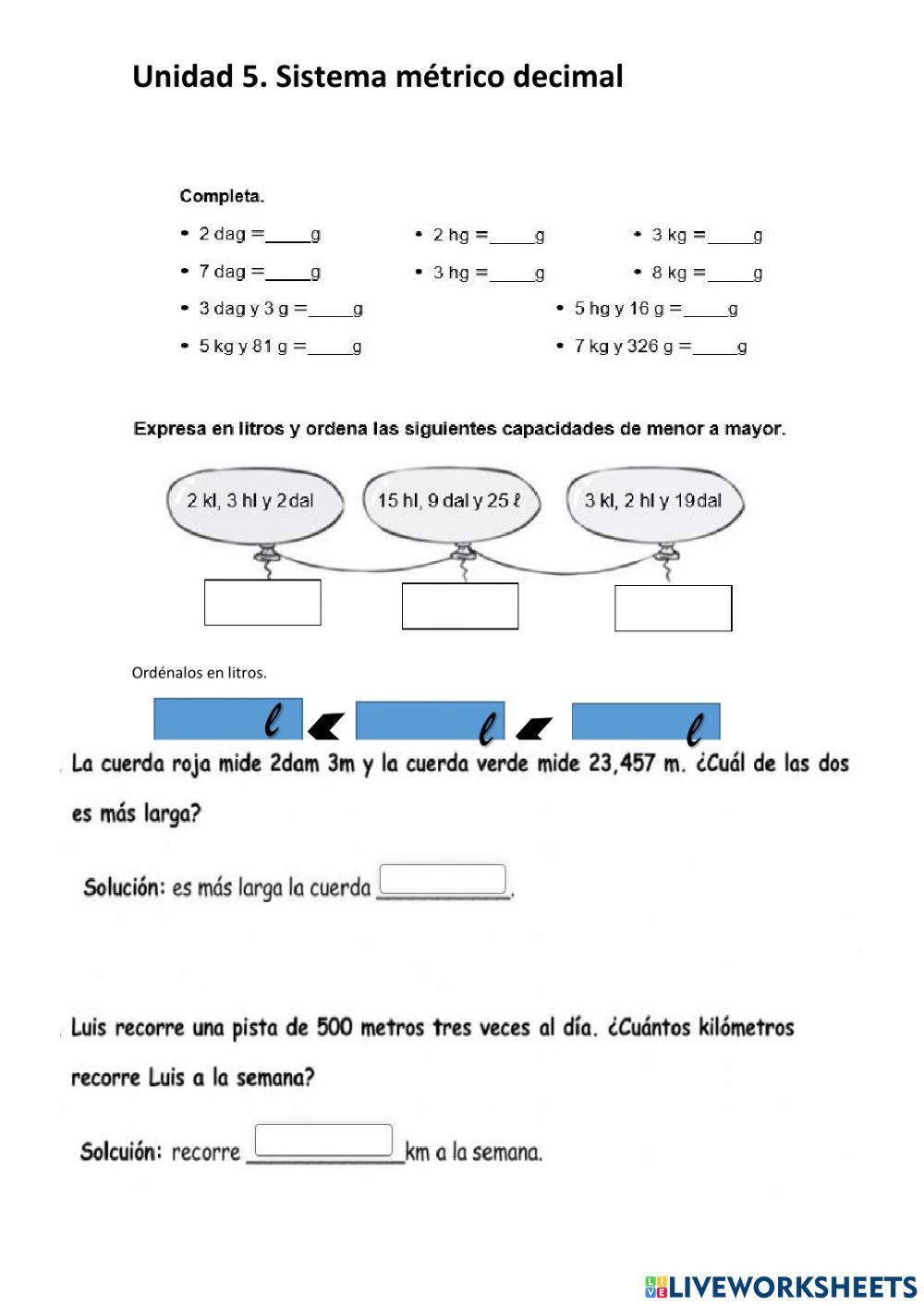 Ejercicios SMD (Sistema métrico decimal)