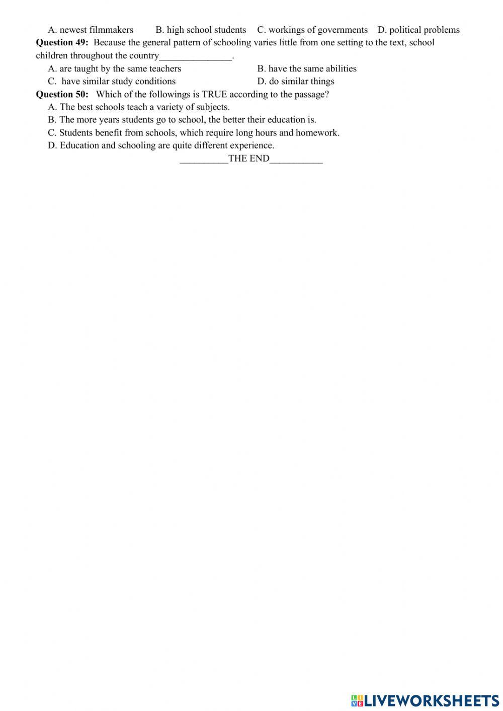 Sample test for the second mid term test (grade 12)