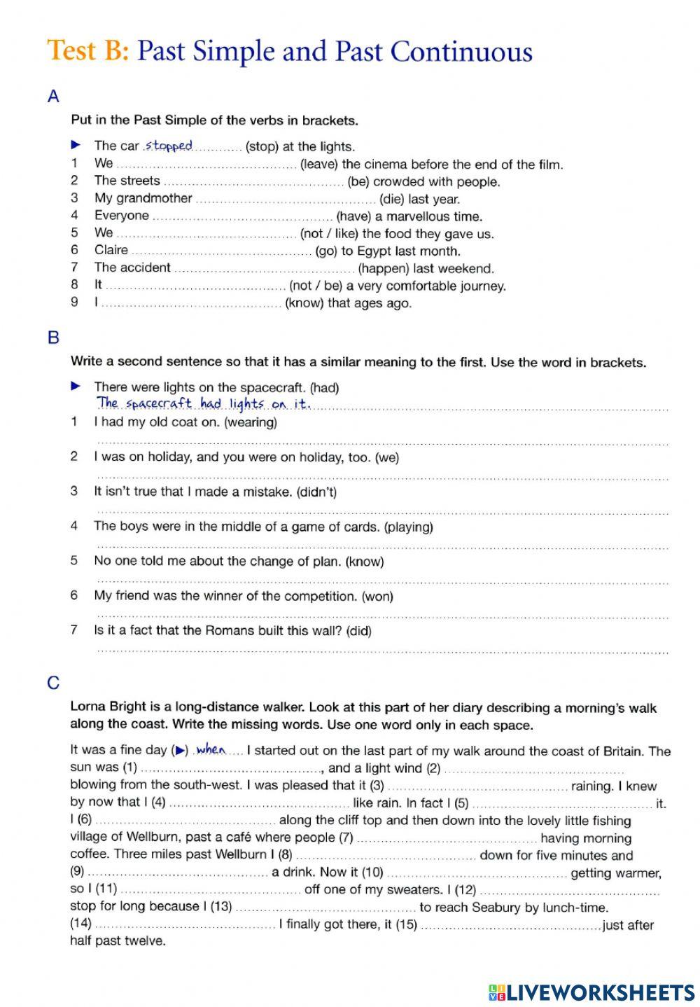 Intermediate Grammar Test B (8-10) Past tenses