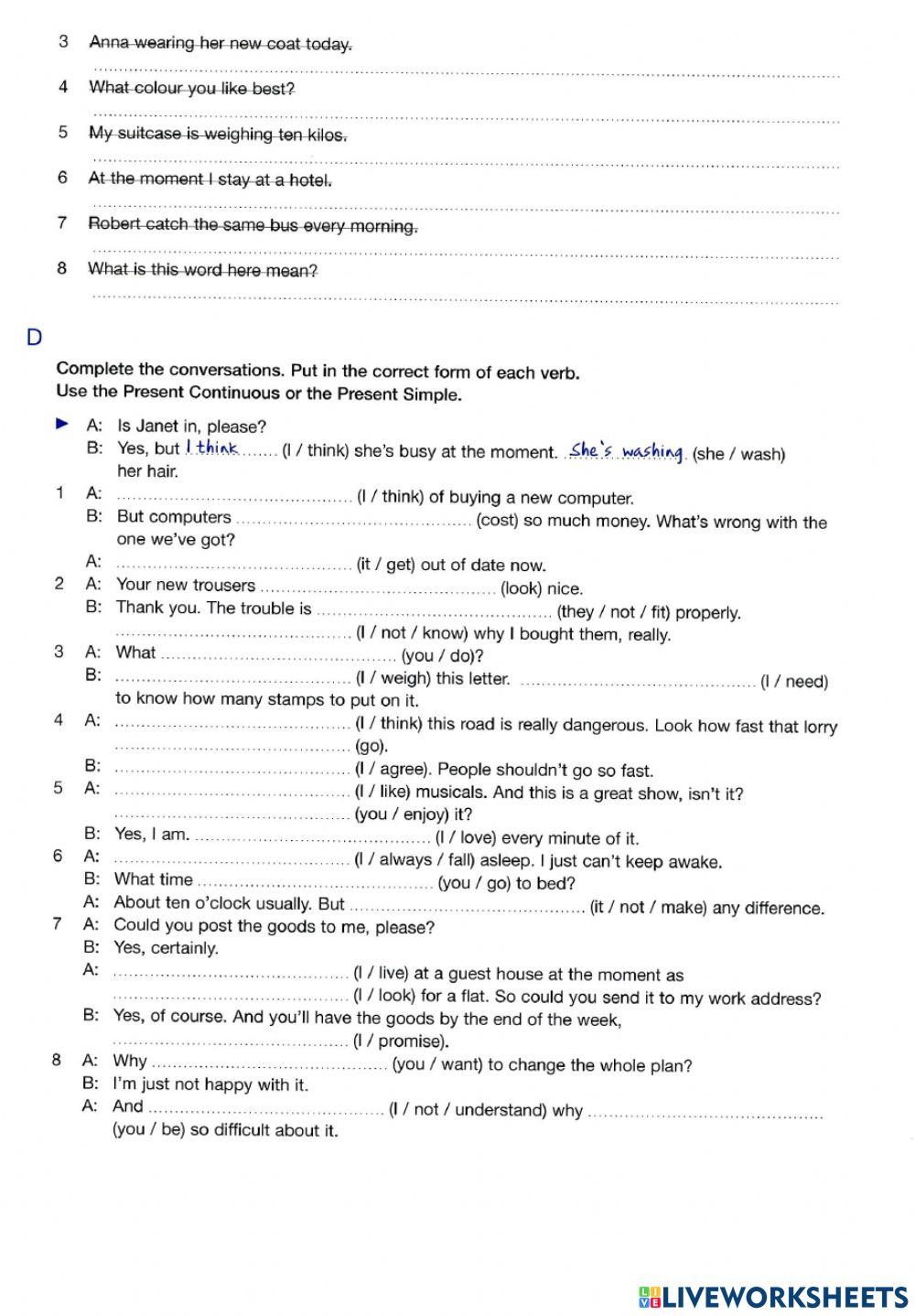 Intermediate Grammar Test A (5-7) Present tenses