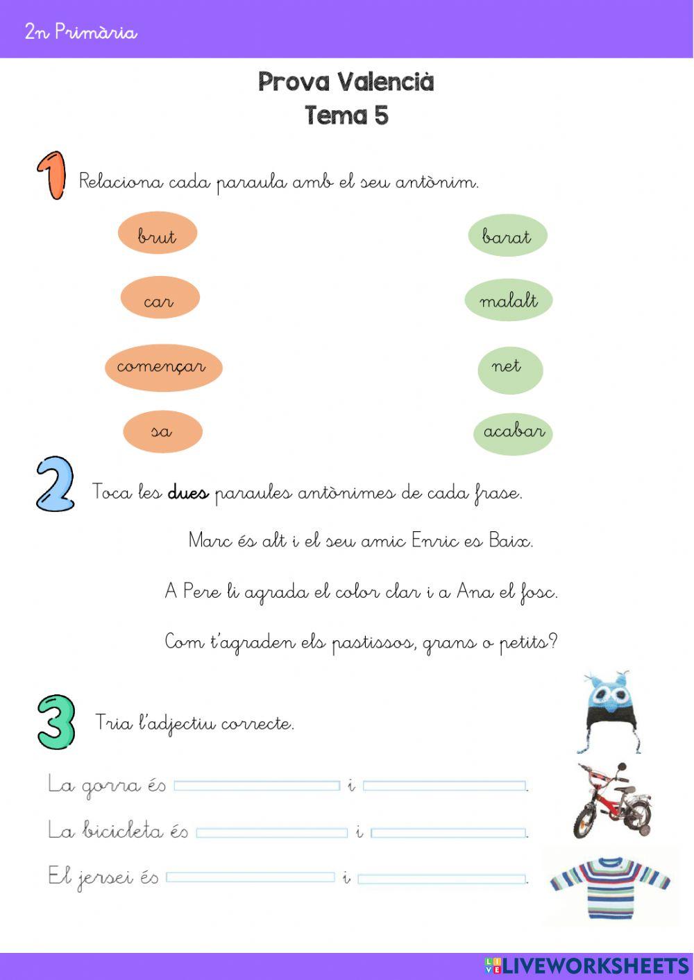 Antònims, adjectius i vocabulari