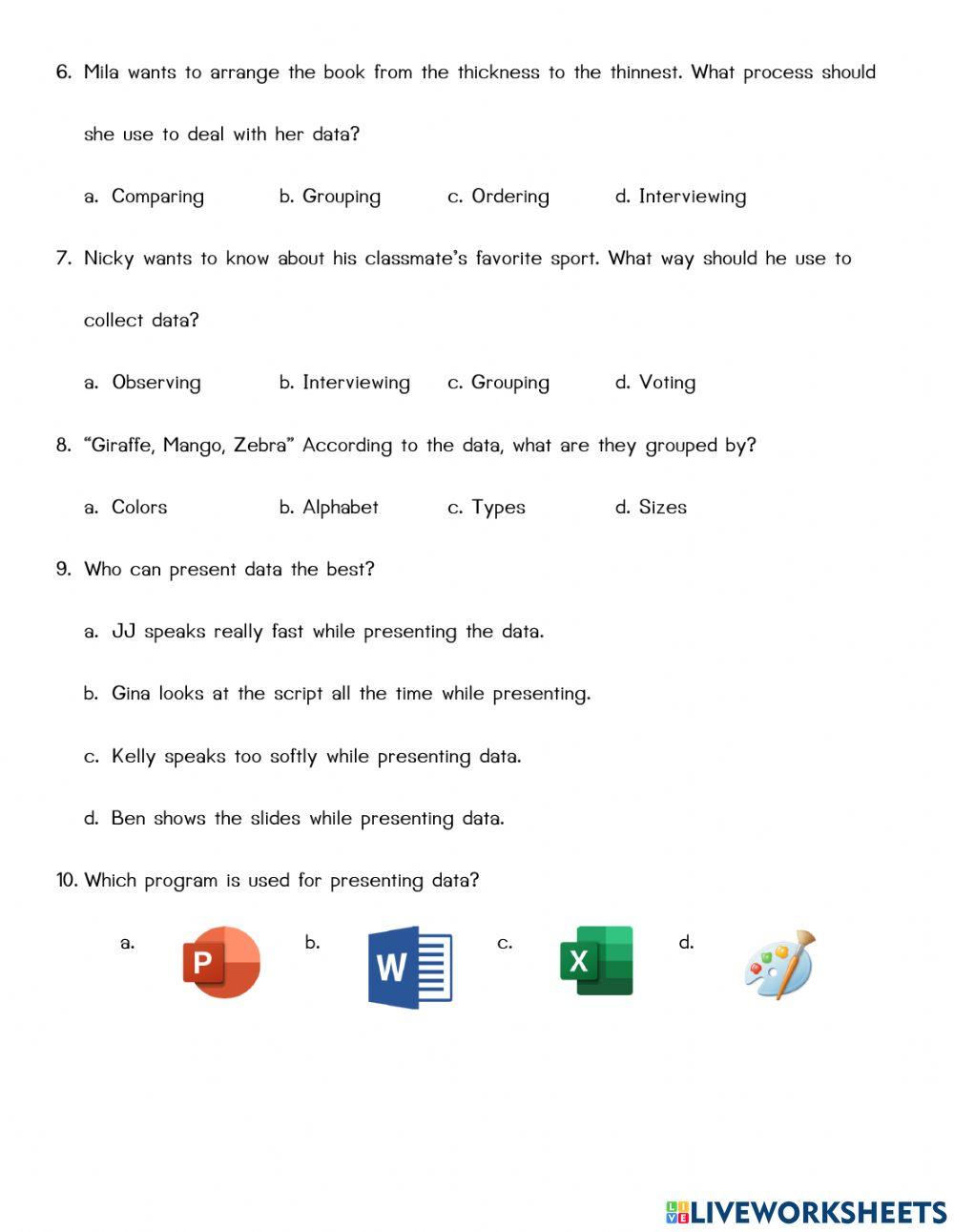 Collecting Data online worksheet | Live Worksheets
