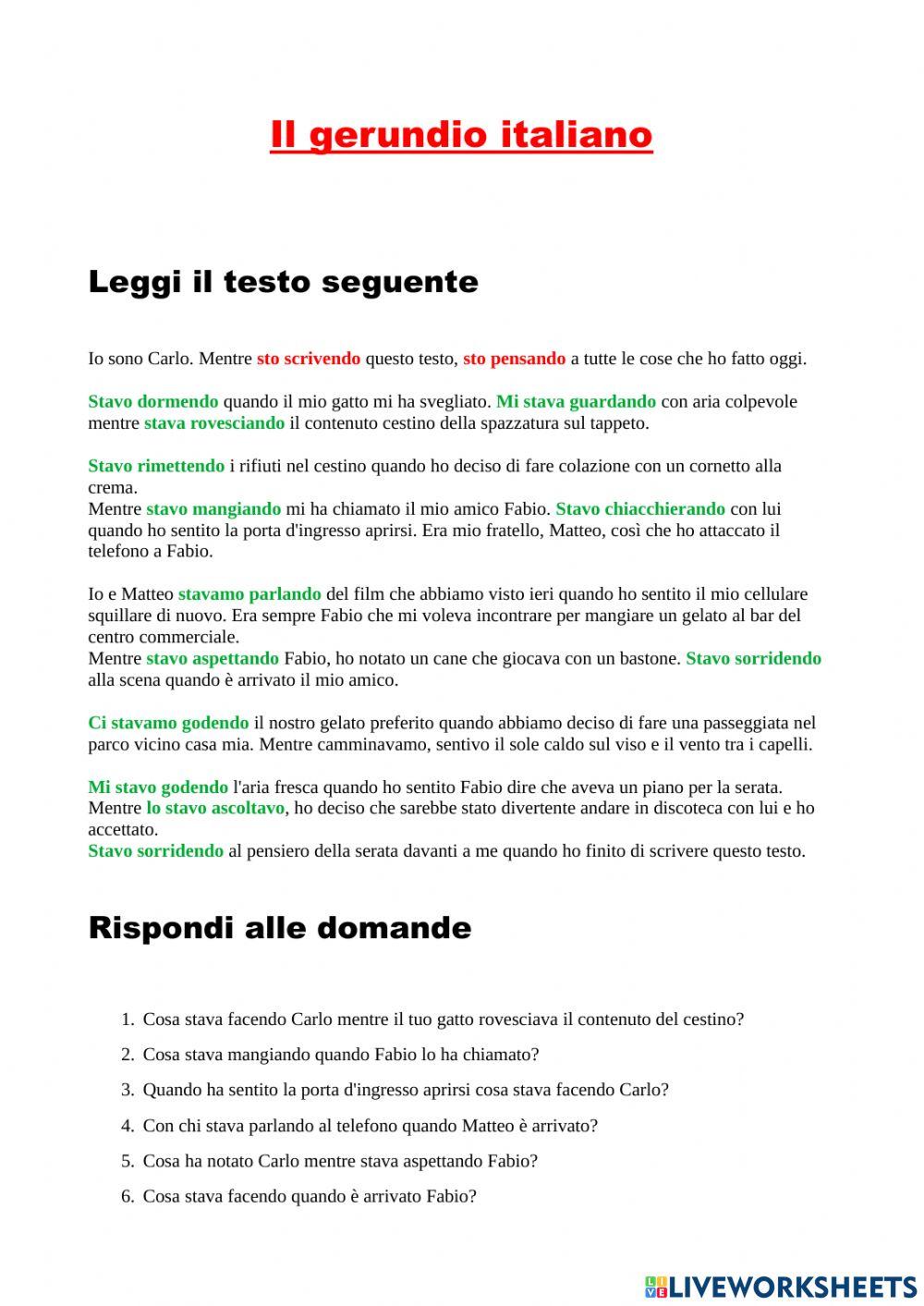 Il gerundio in italiano - grammatica