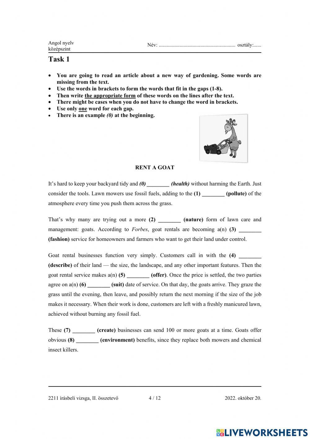 Angol érettségi 2022 október Nyelvhelyesség