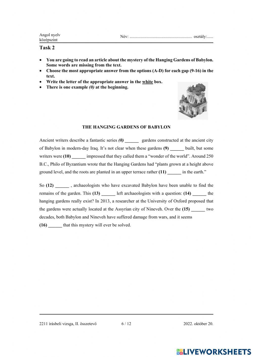 Angol érettségi 2022 október Nyelvhelyesség