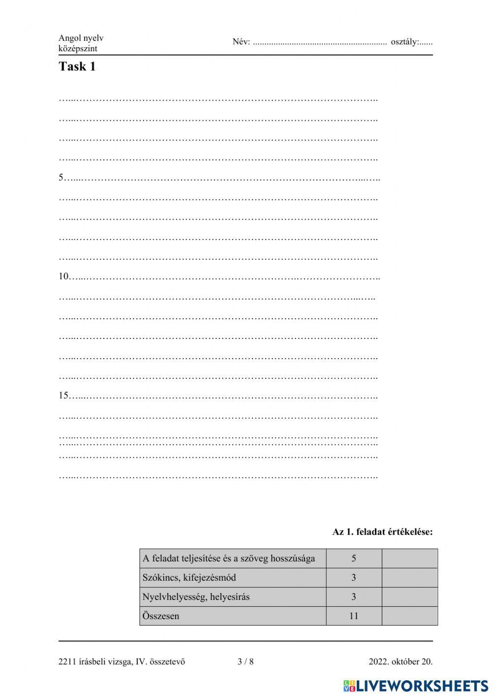 Angol érettségi 2022 október íráskészség