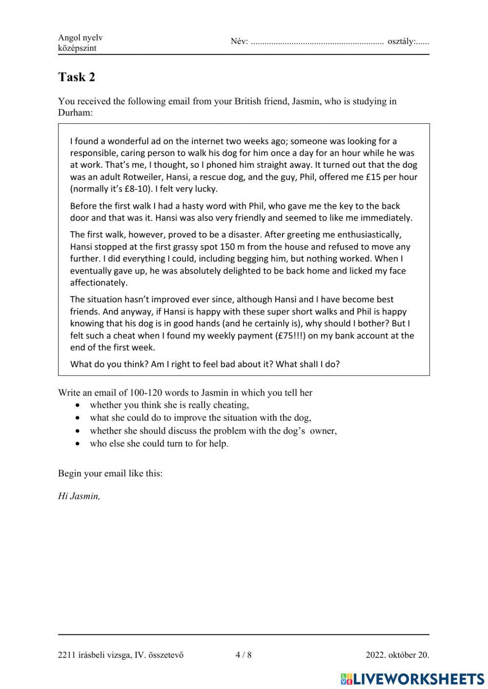 Angol érettségi 2022 október íráskészség